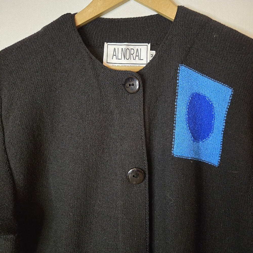 ALNORAL Women's Size M 75% Wool Art-to-Wear tunic cardigan with patchwork detail - Picture 4 of 11